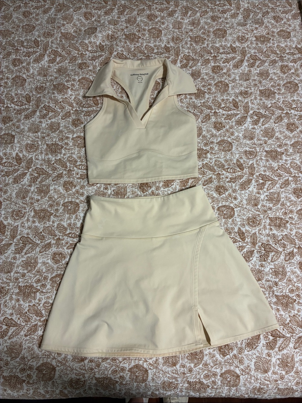 Sleeveless Polo Crop and A-Line Skirt Set in Soft Cream